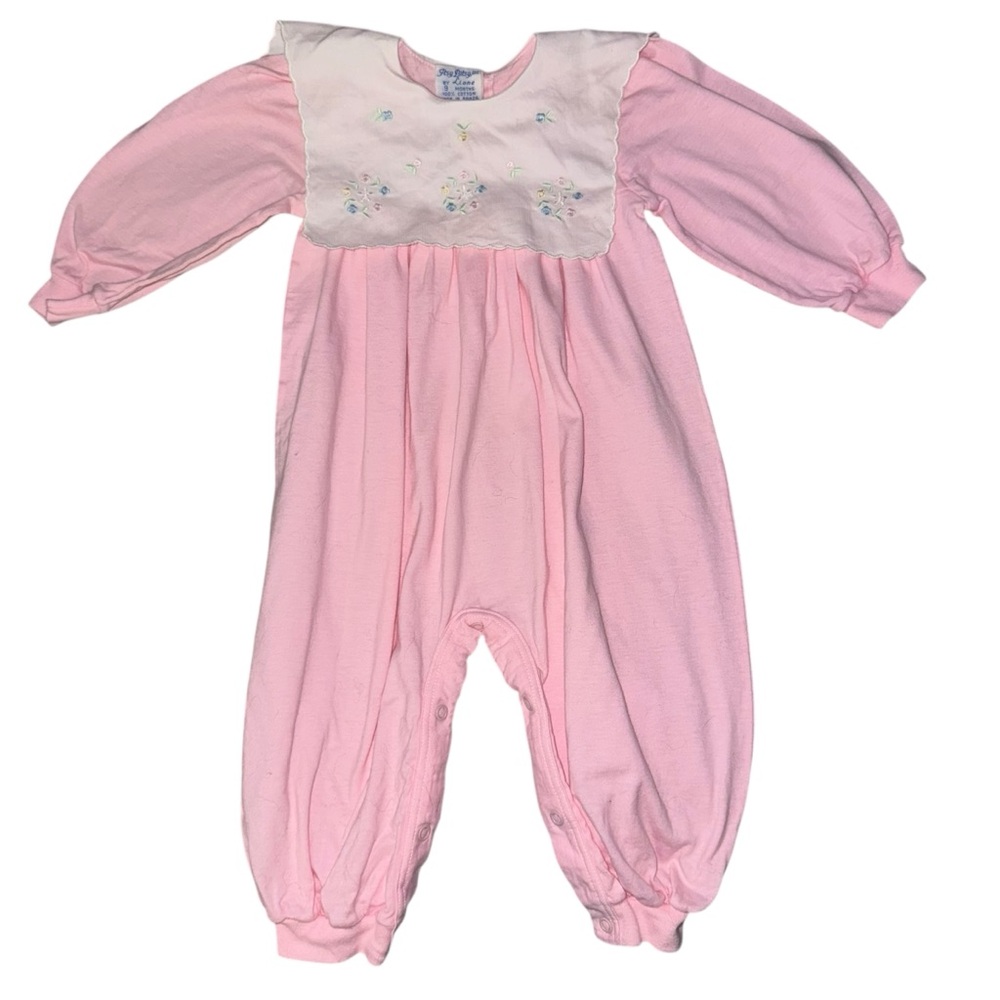 Vintage Itsy Bitsy Pink Baby Romper Floral Bib |9‎ Months smocked Cottagecore